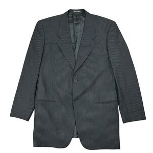 Vintage Giorgio Armani Blazer Men's 42L Long Black Gray Pinstripe 2 Button Italy